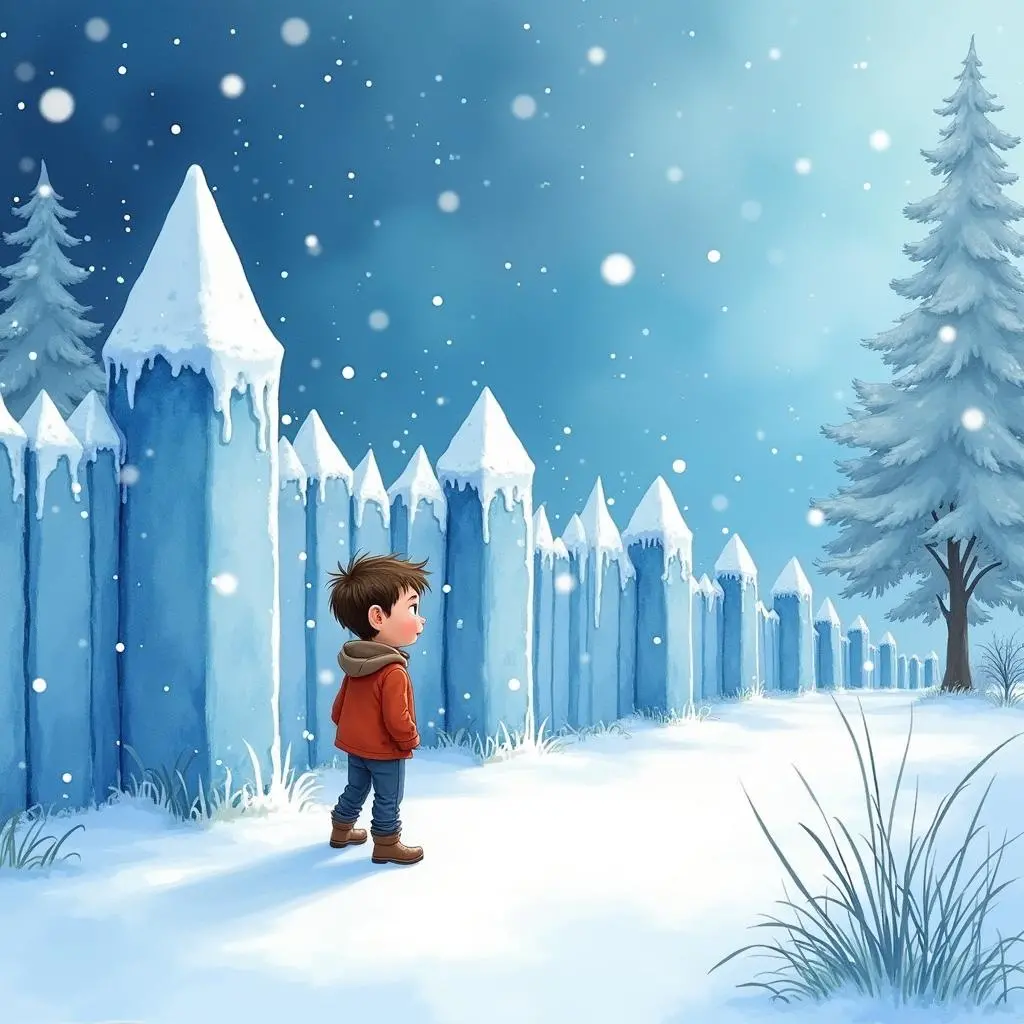 小男孩靠近冰雪花园
