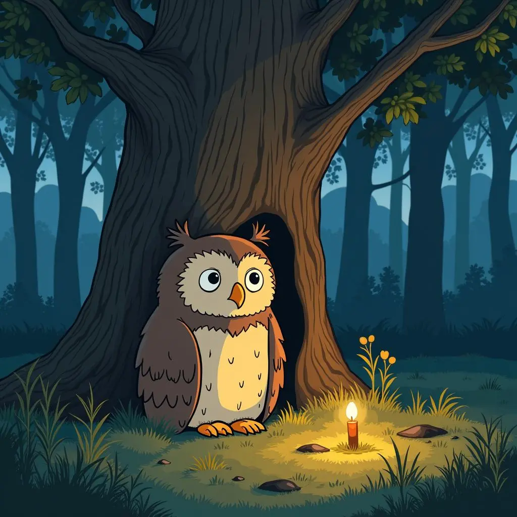 智慧老猫头鹰| 动物主角| 儿童睡前故事, image size:1024x1024